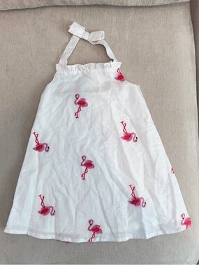 JANIE & JACK White Halter Sundress with Pink Flamingo Embroidery